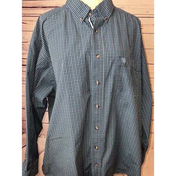 Ariat Pro Series Western Shirt Mens‎ XXL Long sleeve button front Plaid 2X Blue - Picture 1 of 10
